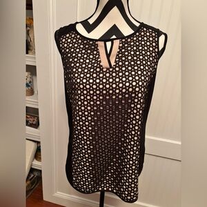 Black Laser-Cut Sleeveless Camisole with Nude Lining